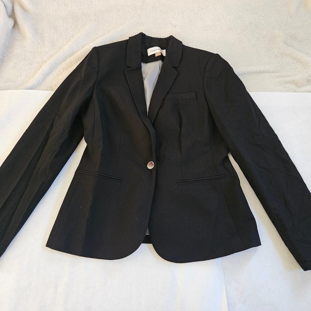 Calvin Klein One-Button Black Blazer, Size 4p